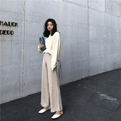 Slouchy knit wide-leg trousers