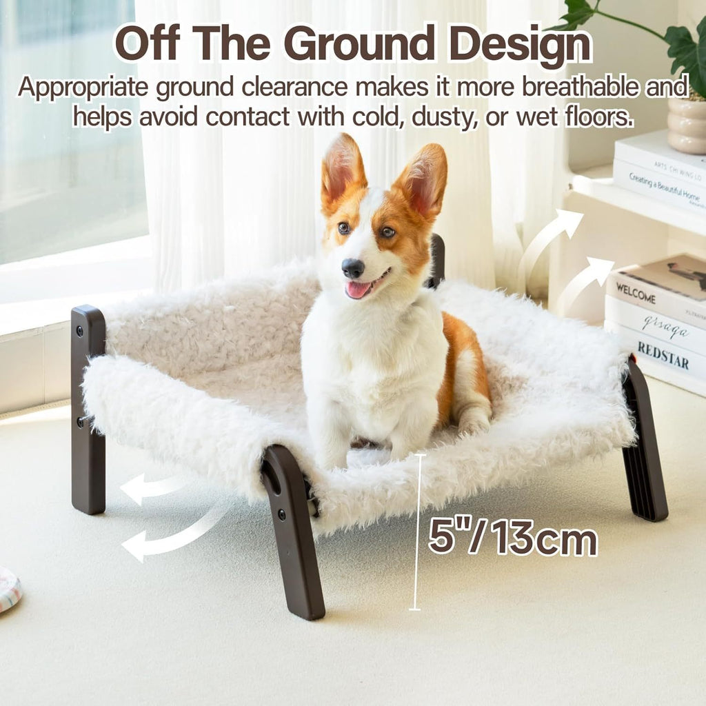 MEWOOFUN Raised Cat Bed For Indoor Cats - Elevated Plush Pet Sofa With Non-Slip Bottom, Supports 44 Lbs, Washable Small Dog Bed For Kittens & Puppies Beige Brown