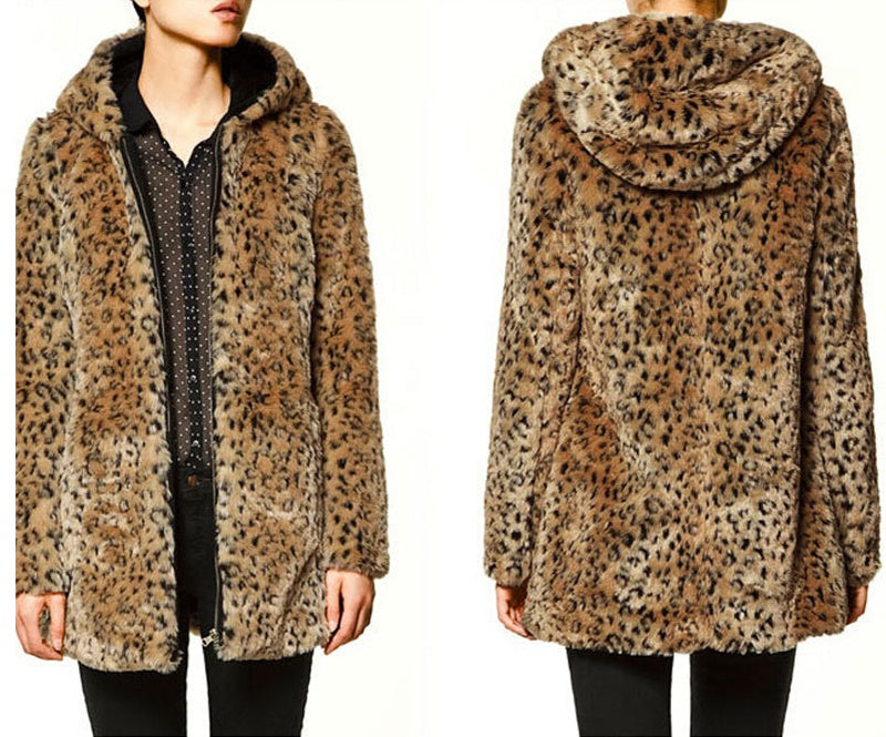 Zipped faux fur loose coat