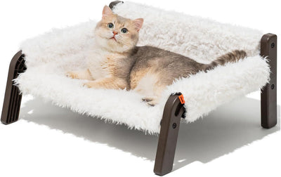 MEWOOFUN Raised Cat Bed For Indoor Cats - Elevated Plush Pet Sofa With Non-Slip Bottom, Supports 44 Lbs, Washable Small Dog Bed For Kittens & Puppies Beige Brown