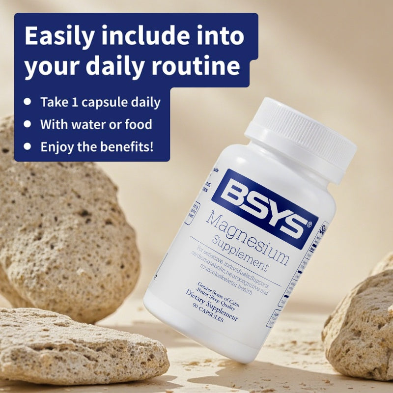 BSYS Magnesium Supplements Sleep & Anxiety Relief Aid  Muscle Relaxation Support  Heart Health & Blood Sugar Balance Formula  Cognitive Function Enhancement  Nighttime Wellness Supplement