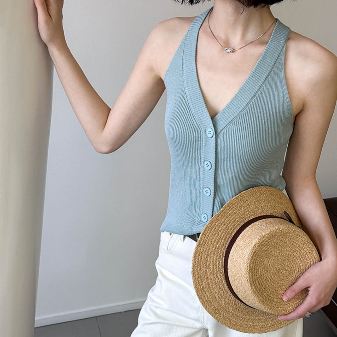 Korean Style Loose V-neck Sleeveless Knitwear