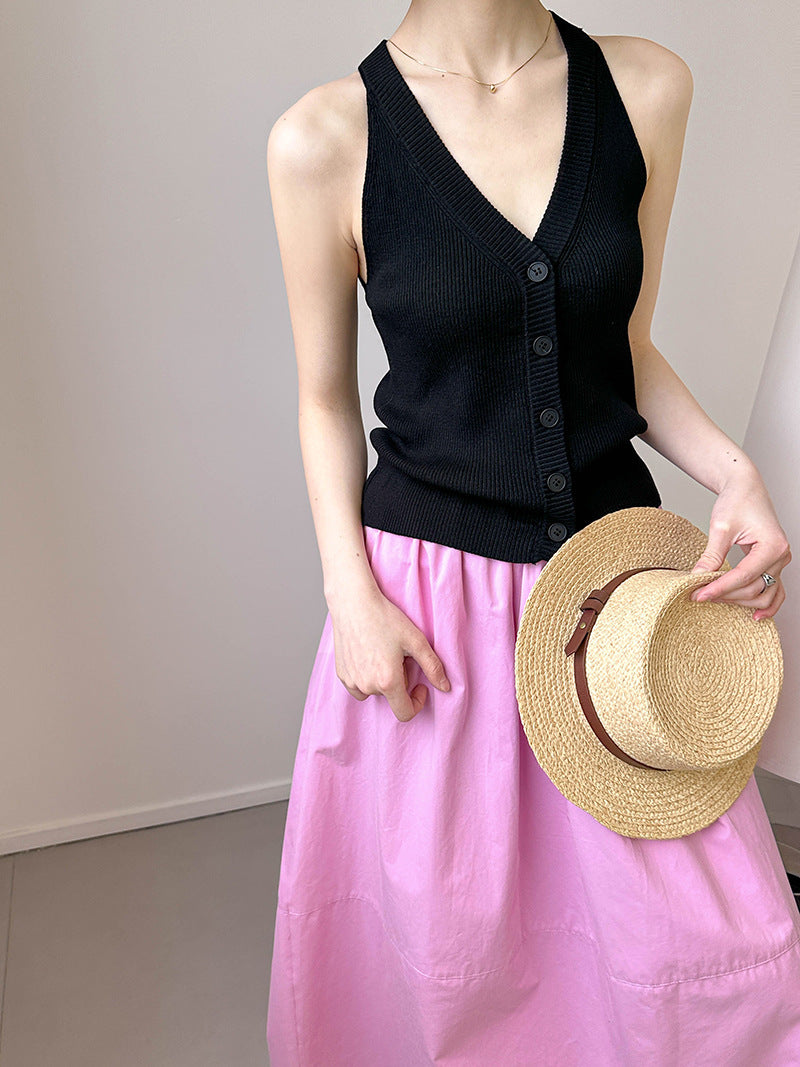 Korean Style Loose V-neck Sleeveless Knitwear