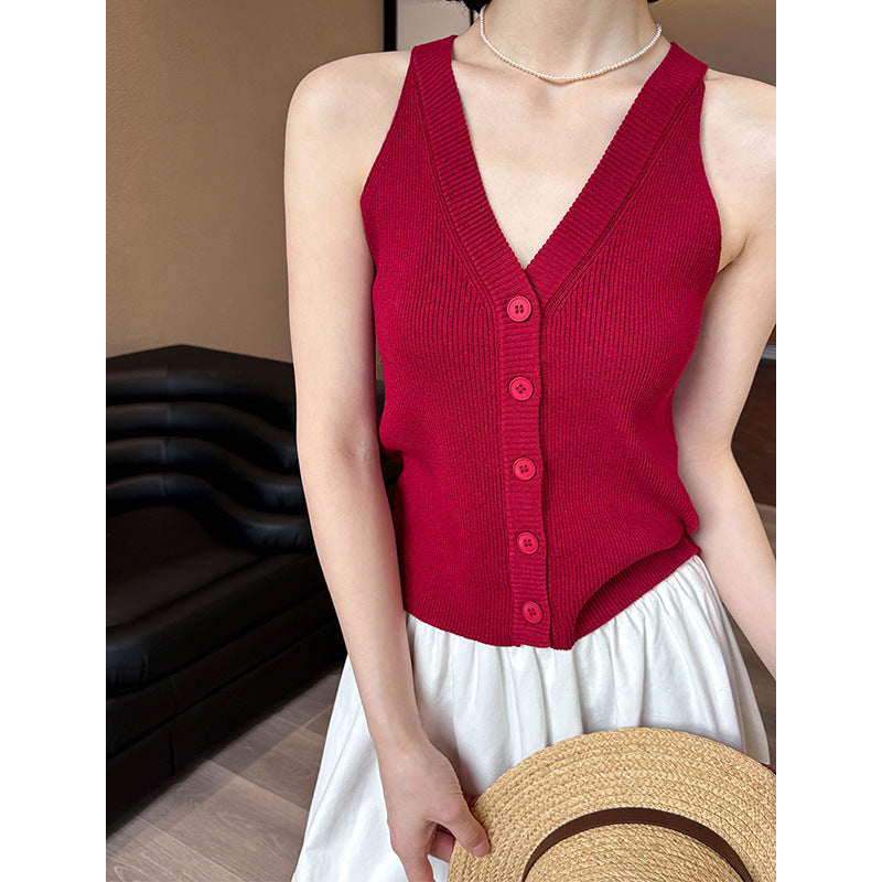 Korean Style Loose V-neck Sleeveless Knitwear