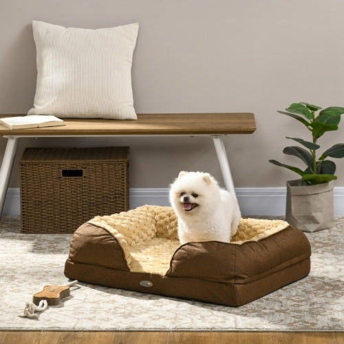 PawHut Calming Dog Bed Pet Mattress W  Removable Cover, Anti-Slip Bottom, For Small Dogs, 70L X 50W X 18Hcm - Brown