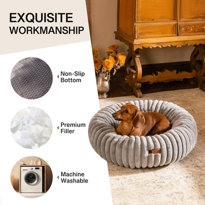 MEWOOFUN Donut Cat Bed - Washable Round Pet Bed For Indoor Cats & Kittens, Fluffy Non-Slip Calming Bed For Puppies, Grey