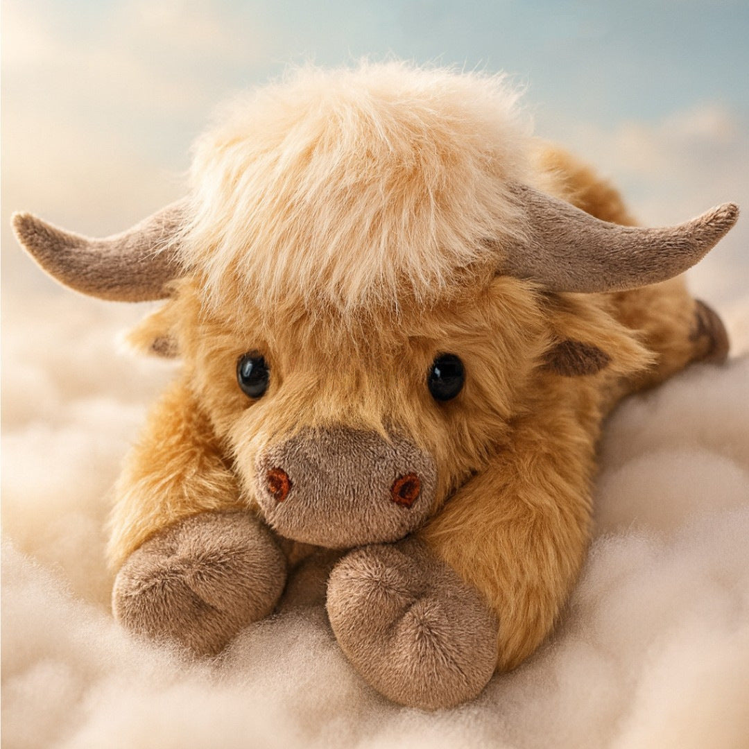 “Highland cow plush toy – soft and fluffy stuffed animal from LuxeLane”